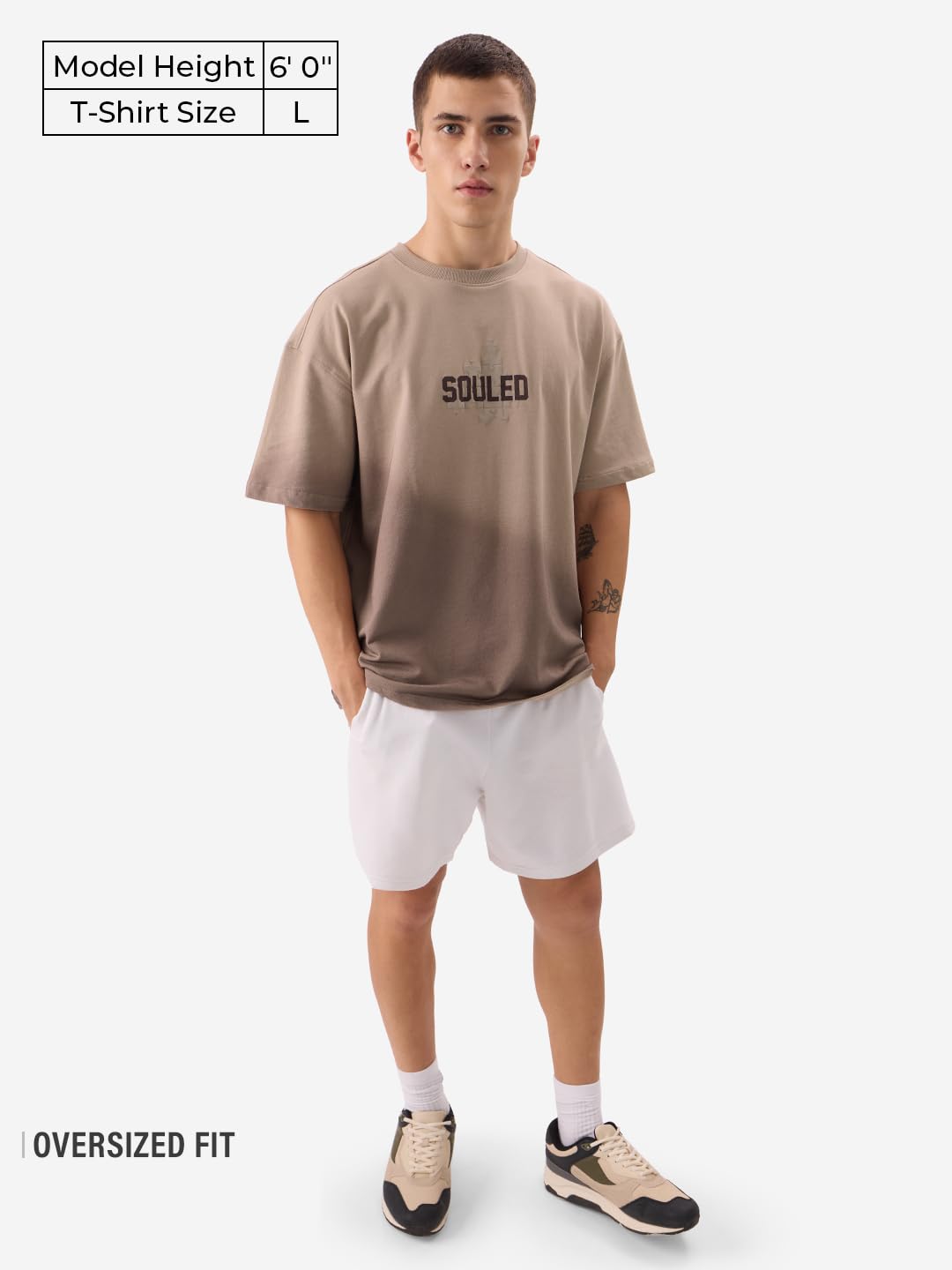 The Souled Store Puzzled Mr. Soul Men and Boys Short Sleeve Round Neck Brown Graphic Printed Cotton Oversized T-Shirts