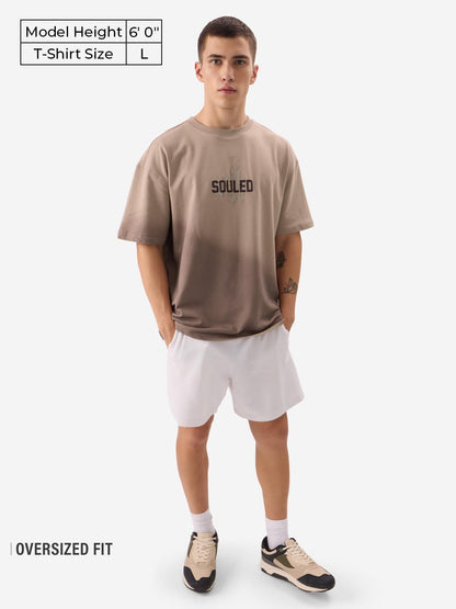 The Souled Store Puzzled Mr. Soul Men and Boys Short Sleeve Round Neck Brown Graphic Printed Cotton Oversized T-Shirts
