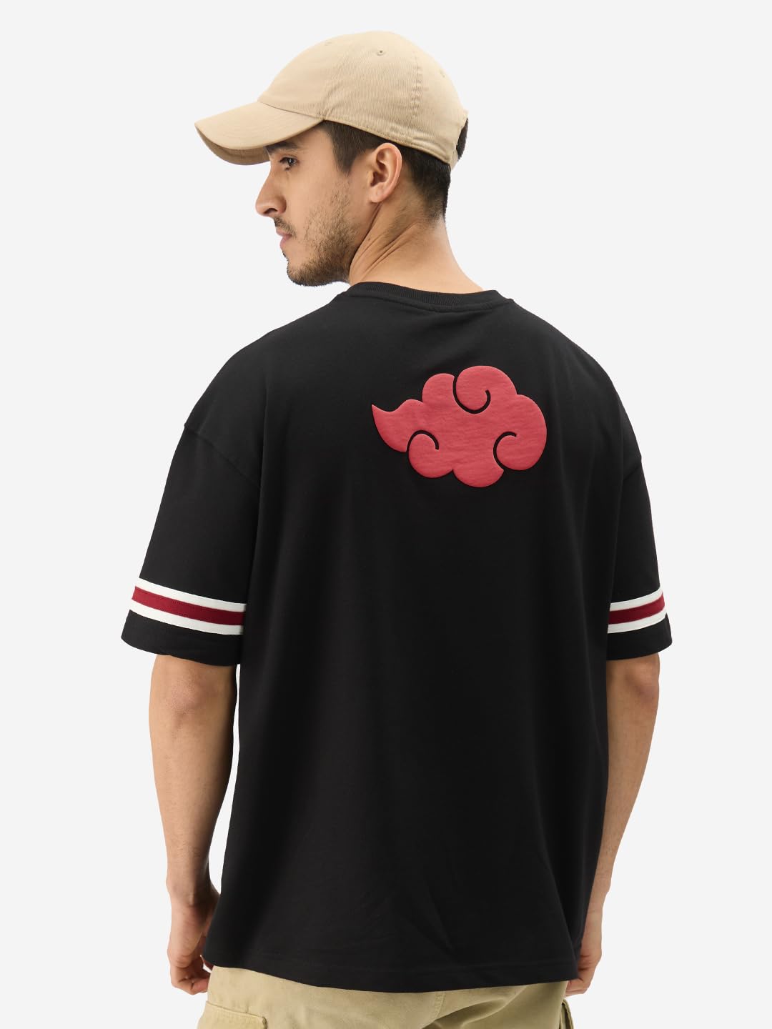 The Souled Store Official Naruto: Akatsuki Short Sleeve Round Neck Black Puff Printed Cotton Oversized T-Shirts for Men & Boys
