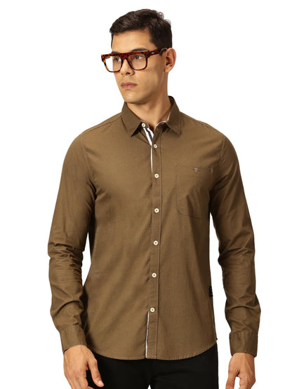 Thomas Scott 100% Cotton Long Sleeve Solid Regular Fit Casual Shirts for Mens Olive