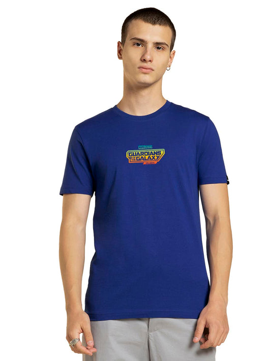 Bewakoof X Official Marvel Merchandise Mens Galaxy Ship Graphic Printed Cotton Jersey T-Shirt Regular Fit, Round Neck, Half Sle