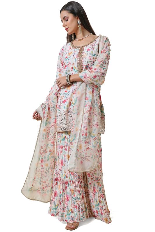 Soch Womens Cream Brasso Botanical Print Suit Set With Dupatta