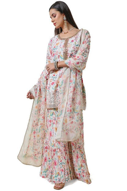 Soch Womens Cream Brasso Botanical Print Suit Set With Dupatta