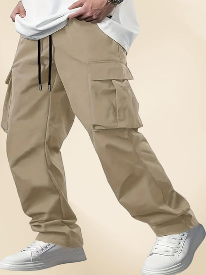 Indoprimo MenS Cotton Trousers Cargo Style With Drawstring Both Side Pockets Solid Pattern Regular Fit And Long Length Cream