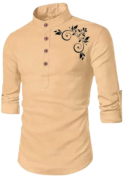 Deelmo MenS Full Sleeve Short Kurta Shirt With A Trendy Mandarin Collar Crafted From A Premium Cotton Blend For Comfort Ideal F