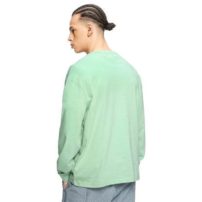 Bewakoof Mens Solid 100% Cotton T-Shirt- Loose Fit, Round Neck, Full Sleeves Green