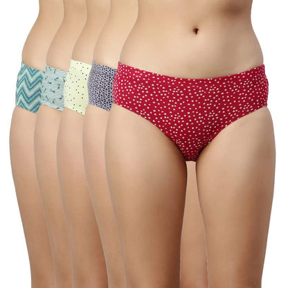 Enamor Stretchable Cotton Hipster Panties for Women Pack of 5, Full Coverage Grip Fit with Antimicrobial & Stain Release Technol