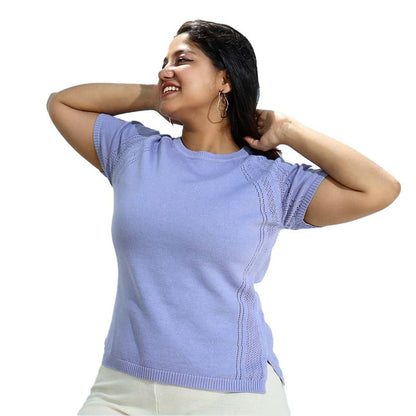 BlissClub Pointelle at-Ease CottonKnit Top | 100% Cotton top| Breathable | Ventilation Panels | Short Sleeves