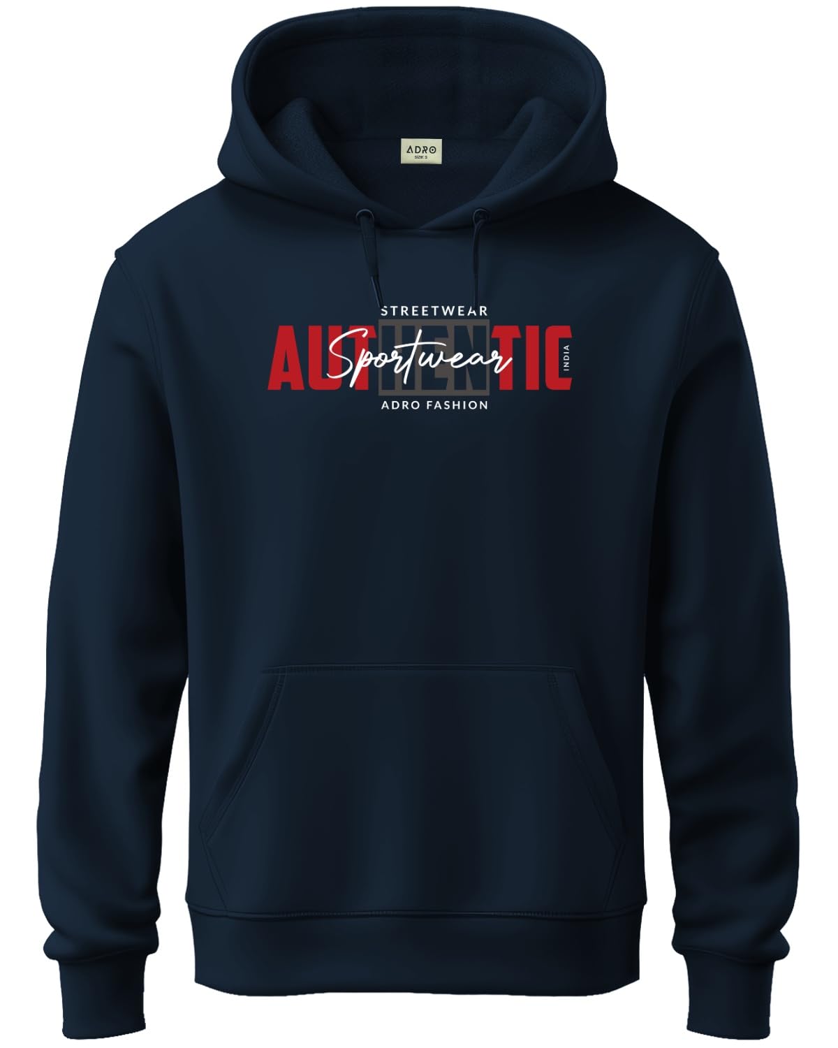 ADRO Men's Cotton Blend Neck Hooded Sweatshirt (H24-SPT-NB_Navy Blue