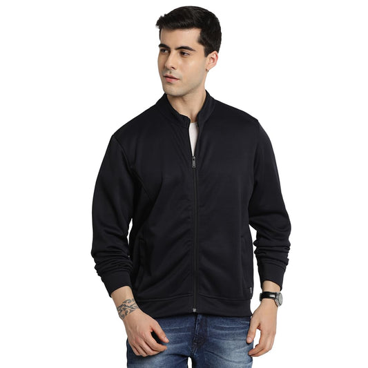 Turtle Men Knitted Solid Regular Fit Full Sleeve Blue Windcheater Jacket