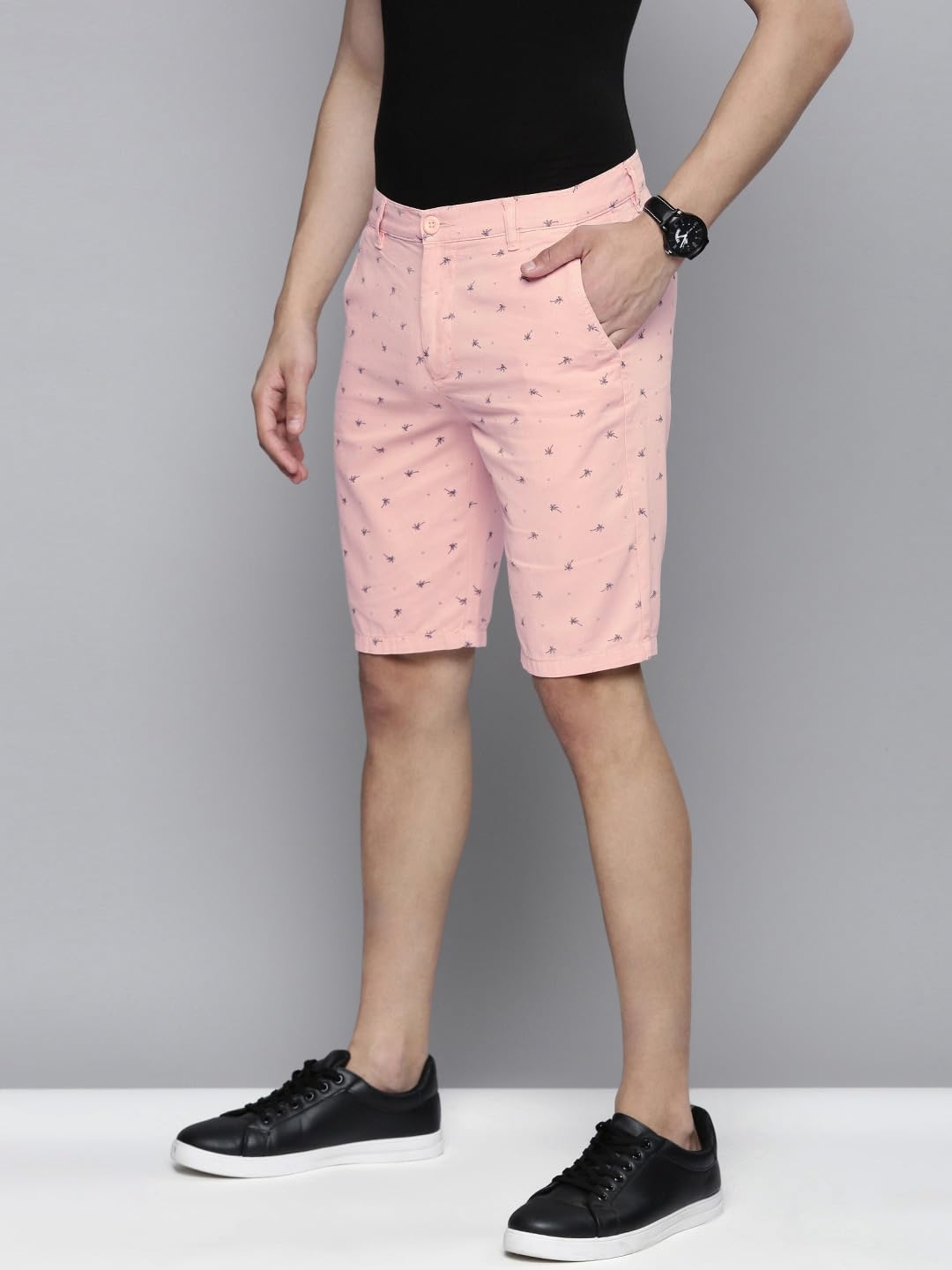 The Indian Garage Co Men Slim Fit Solid Mid-Rise Chino Shorts Silver Pink
