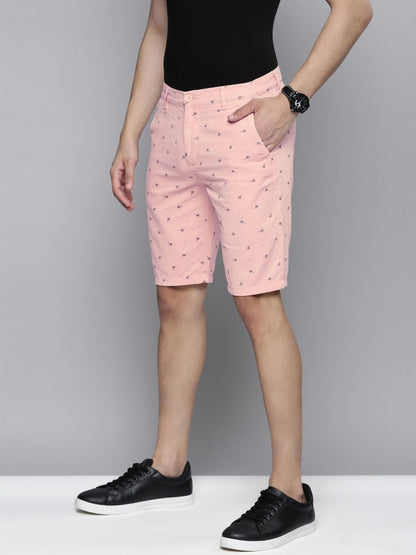 The Indian Garage Co Men Slim Fit Solid Mid-Rise Chino Shorts Silver Pink