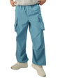 The Souled Store Dusky Blue Men and Boys Drawstringed Baggy Fit Toggles Leg Closure Cotton Parachute Pants