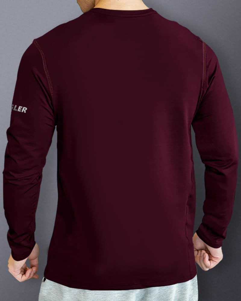 Noble Monk MenS Active Wear Regular Fit Round Neck T Shirt |Full Sleeves |Solid Pattern | Dry Fit T-Shirt For Men Wine Melange