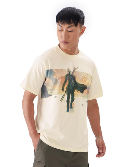 The Souled Store Official Star Wars: Mando Men and Boys Short Sleeve Round Neck Yellow Graphic Printed Cotton Regular T-Shirt