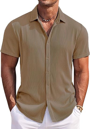 CB-COLEBROOK Mens Casual Shirts Short Sleeve Button Down Loose Fit Shirt for Men Wedding Beach Fashion Shirt (in, Alpha, 2XL, R