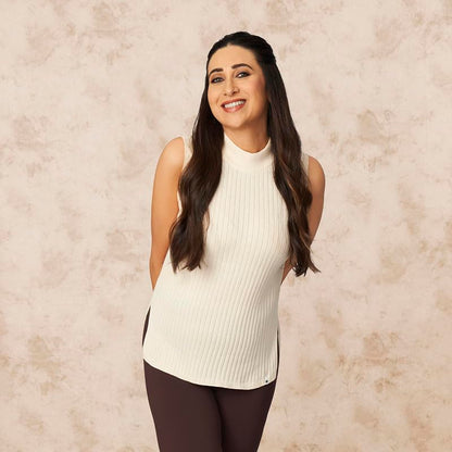 BlissClub Move All Day Sleeveless Top, 100% Cotton,Turtleneck Collar,High Side Slits,Versatile