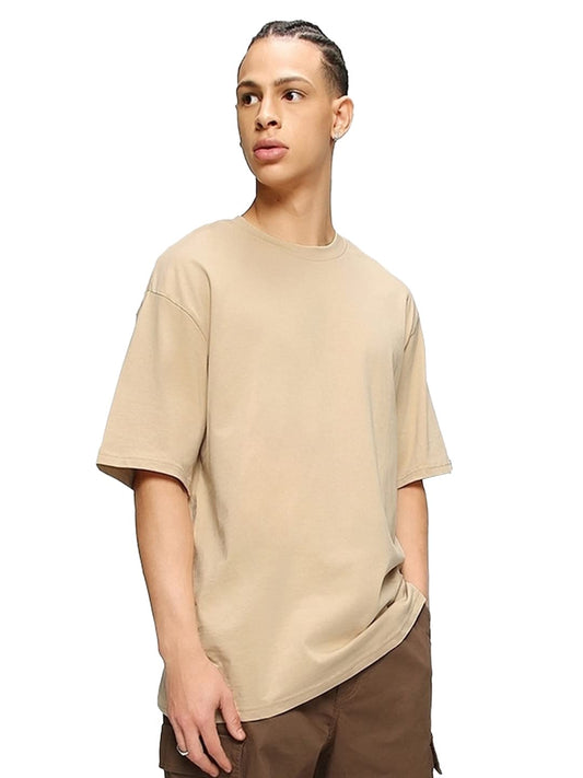Bewakoof Mens Solid T-Shirt Solid Fit, Round Neck, Half Sleeve_540863_Brown_XL