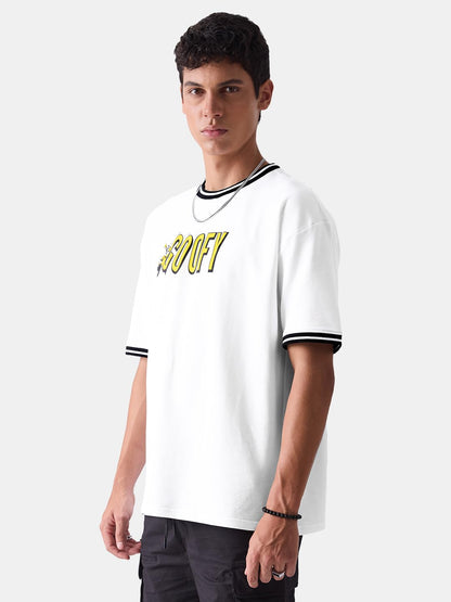 The Souled Store Official Disney: Goofy Mens and Boys Oversized fit Graphic Printed Half Sleeve Cotton White Color Oversized T-S