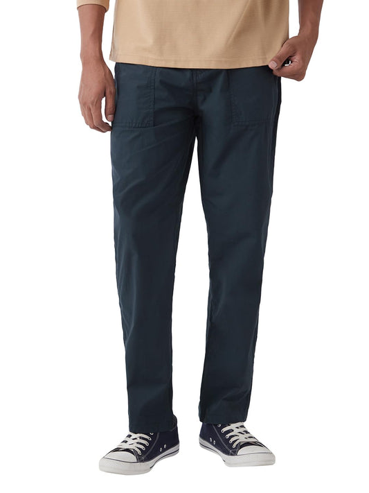 Bewakoof Mens Solid Regular Fit Poplin Pants_648639_Blue_30