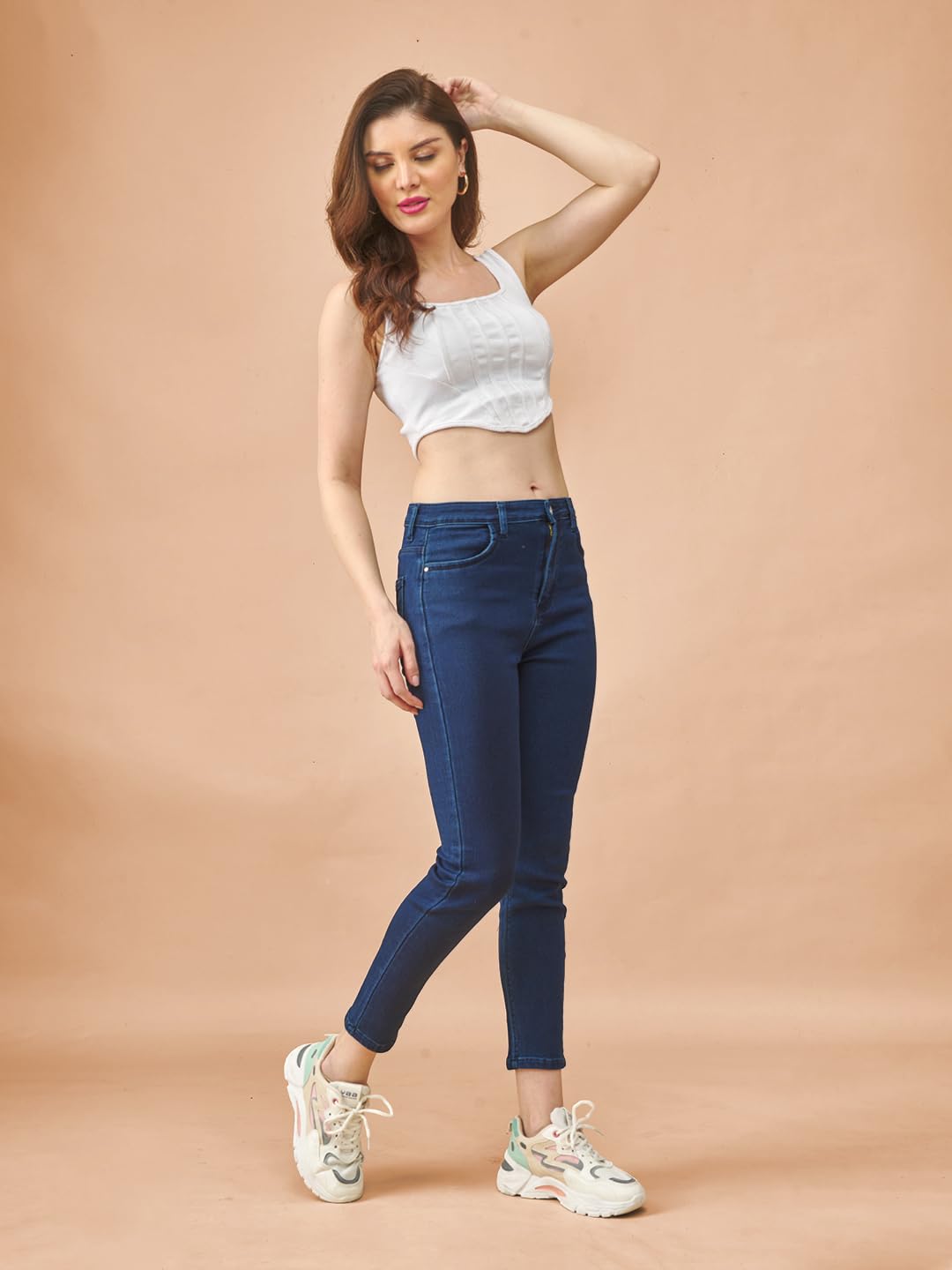 Lyra Women High-Waist Ankle-Length Tapered Jeans Dark Blue