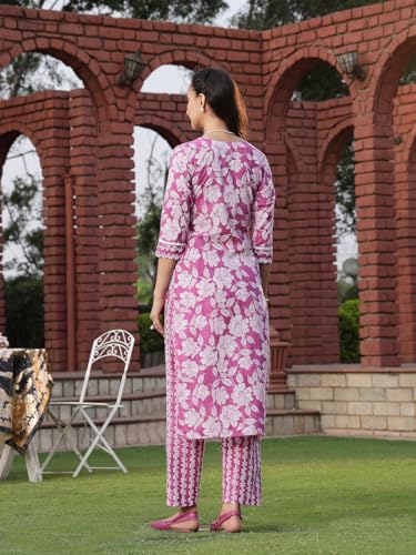 Stylum Womens Floral Printed Cotton Straight Kurta Pant Set