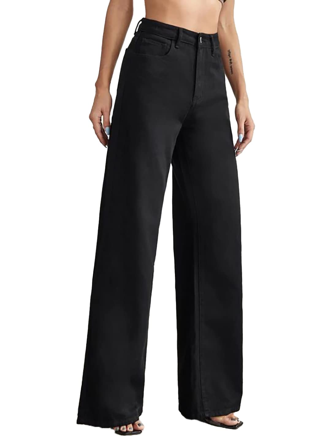 KOTTY Womens High Rise Cotton Lycra Regular Fit Solid Jeans Jade Black