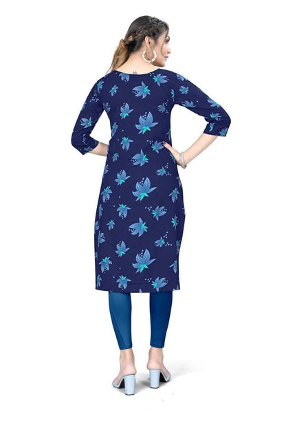 Patlani WomenS A-Line-Calf Langth Half Sleeve Crepe Kurti. Blue