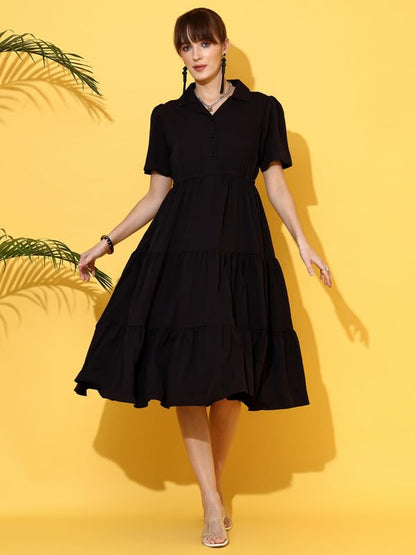 Sheetal Associates WomenS Casual Half Sleeve Crepe Shirt Dress Black