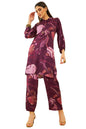 Soch Womens Wine Muslin Abstract Printed Co-Ord Set With Cutdana