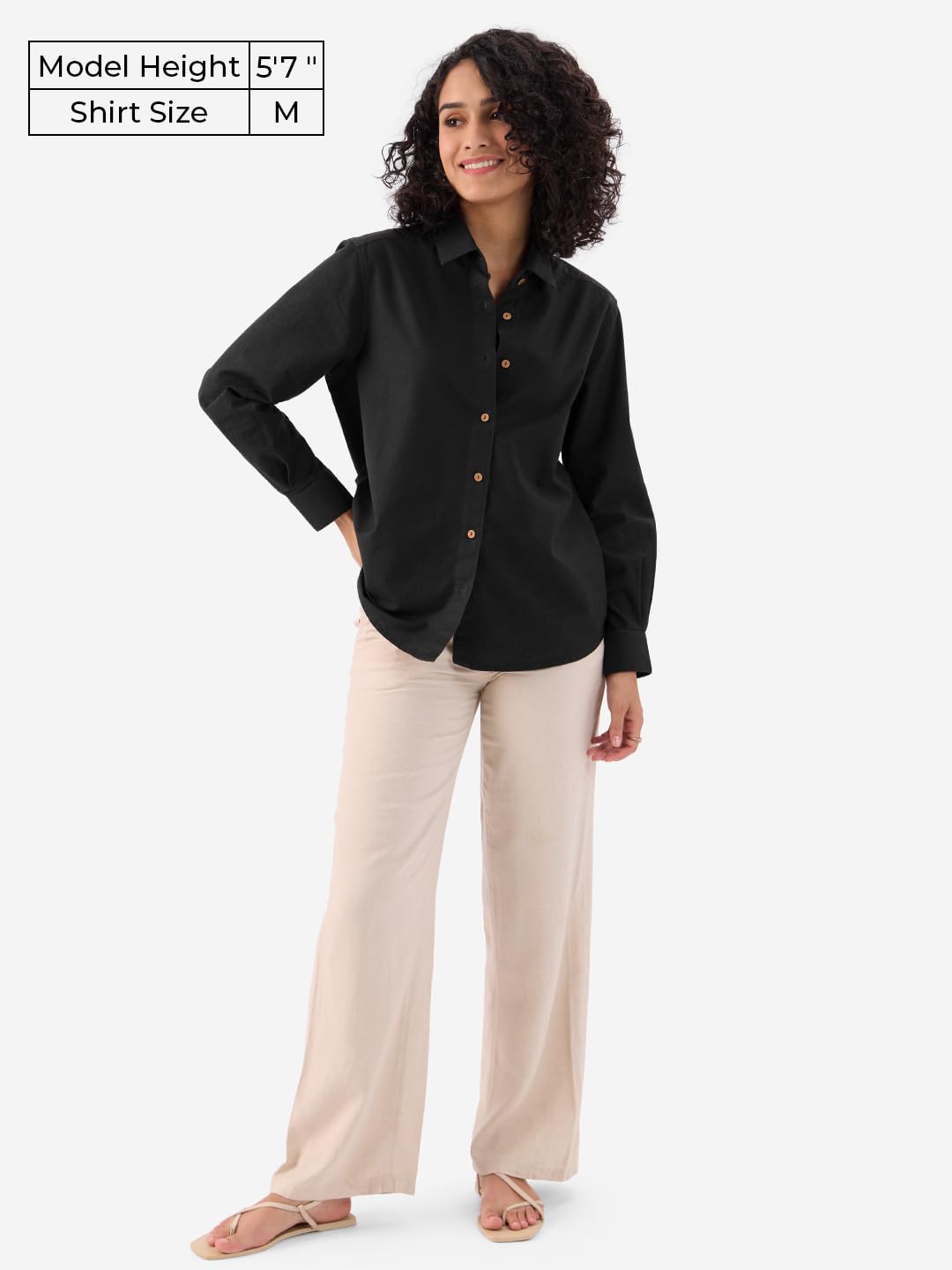 The Souled Store Black: Women & Girls Long Sleeve Collared Neck Button Down Regular Fit Cotton Linen Shirts