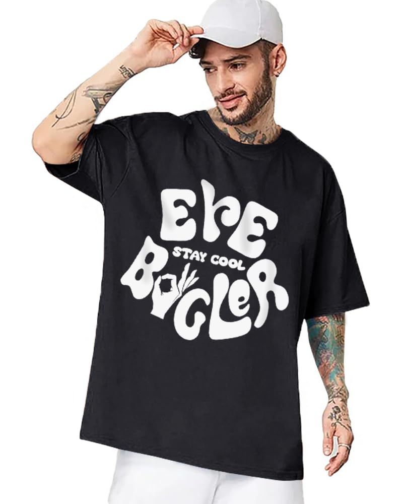 Eyebogler MenS Letter Print Oversized Fit T-Shirt (T811_Black