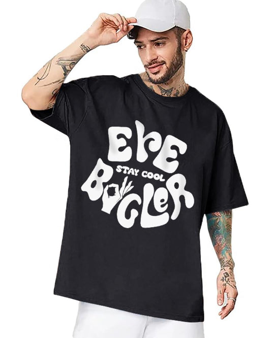 Eyebogler MenS Letter Print Oversized Fit T-Shirt (T811_Black