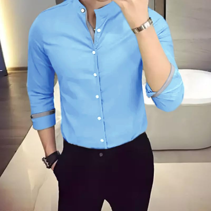 Tee Projekt Mens Shirt Solid Cotton Long Sleeve Button Down Beach l Office l Home (Pack of 1)
