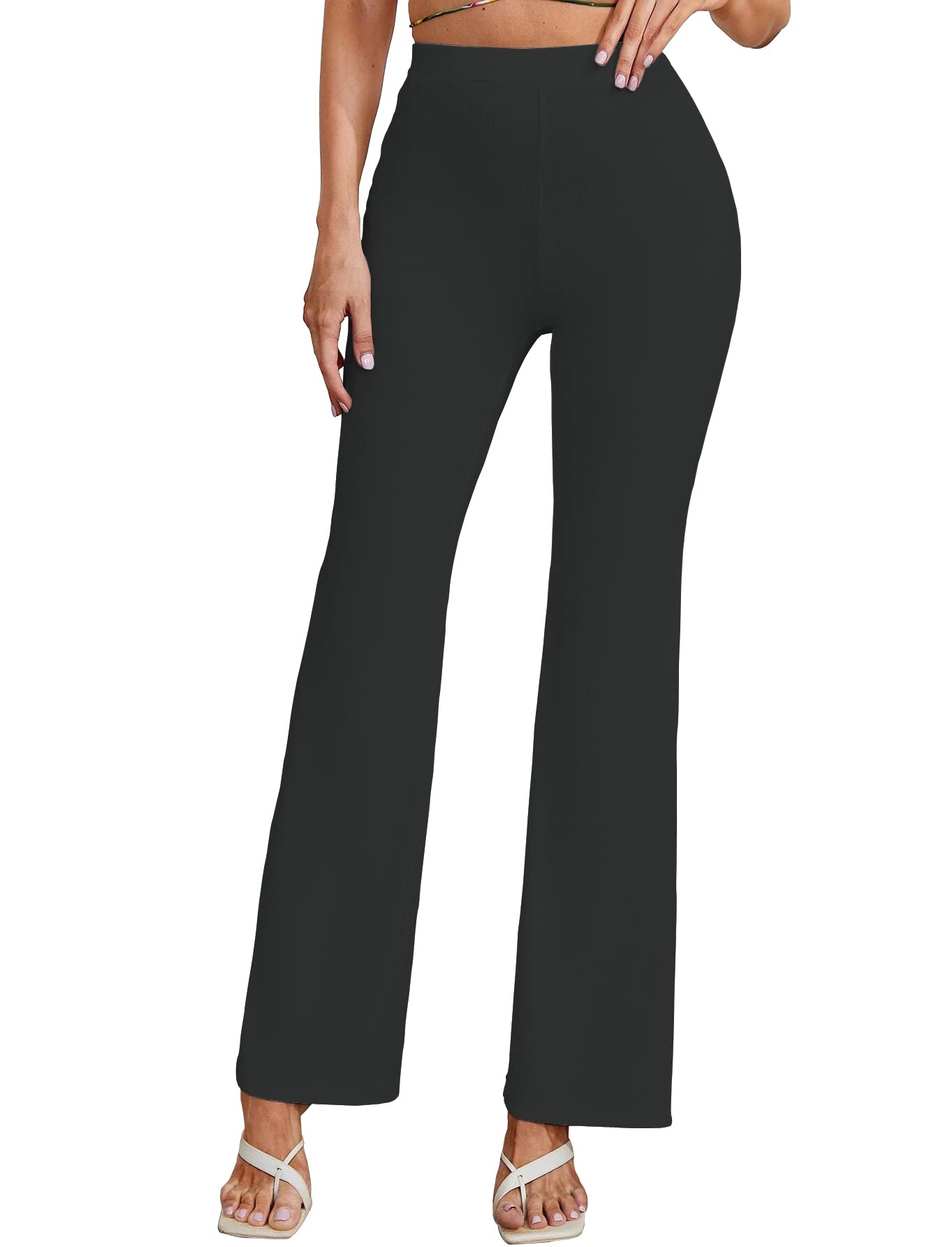 Shasmi Black Womens Yoga Dress Pants Stretchy Work Slacks Business Casual Office Bell-Bottom/Boot-Cut Elastic Waist Regular Fit