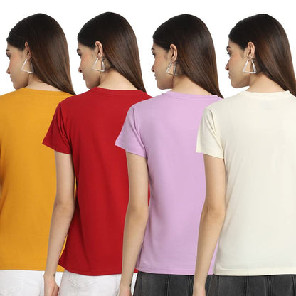 Preneum Womens Cotton Regular Fit Latest Graphic Stylish Printed Short Sleeves Casual T-Shirt || Trendy & Styles (Pack 4), Yell