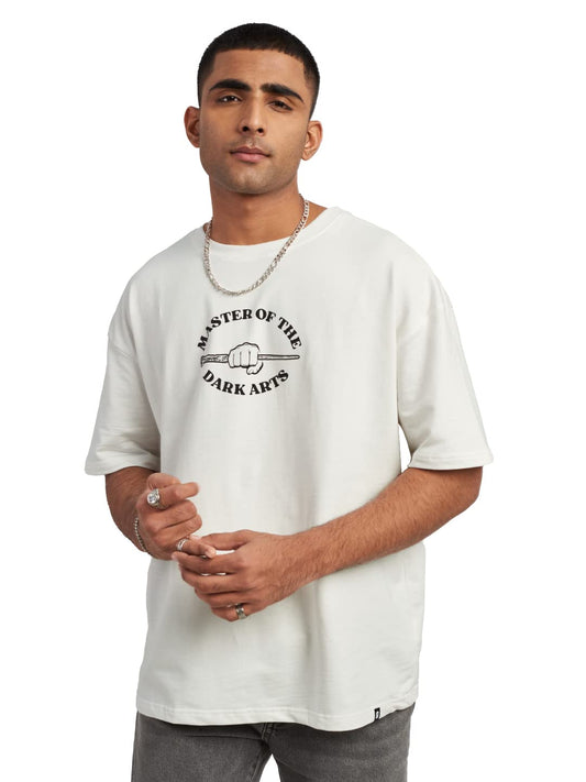 The Souled StoreOfficial Harry Potter: Death Eater White Color Men Oversized T Shirts for Men Baggy Off-Shoulder Loose Fit Relax
