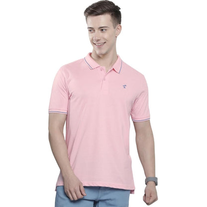 The Indian Garage Co Men Slim Fit Solid Polo Collar Tshirt Barely Pink