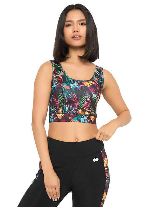 Clovia Womens Polyester Spandex Printed Padded Full Cup Wire Free Sports Bra (BRS026B13_Black_L)