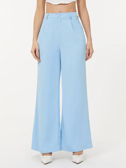 Kotty Womens High Rise Regular Fit Viscose Rayon Solid Trousers Sky Blue