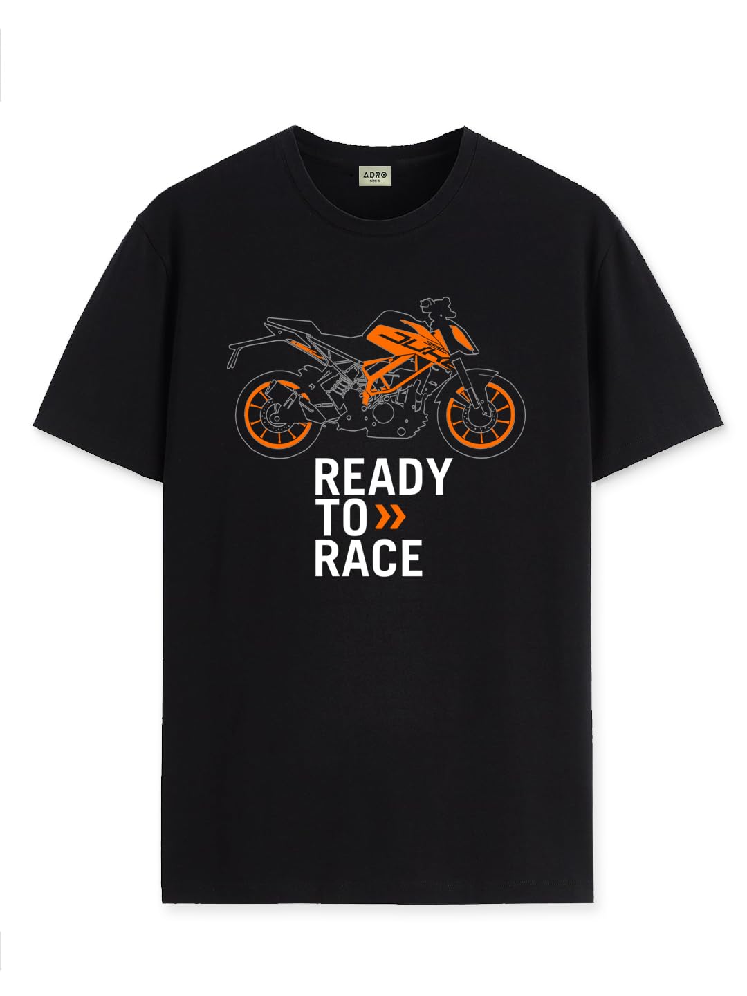 ADRO Men's Biker Design Printed 100% Cotton T-Shirt - Regular Fit, Printed T-Shirts for Men (RN24-KTM-BL_Black)