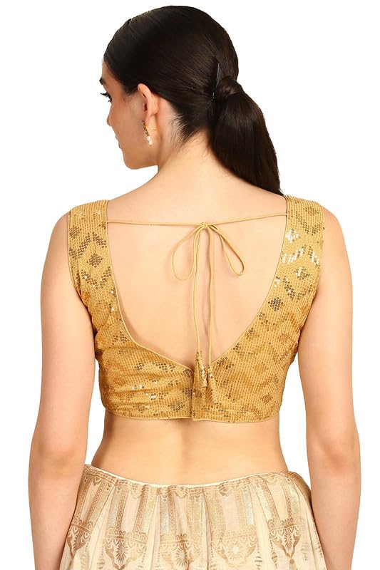 Soch Womens Gold Sequinned Embellished Georgette Padded Blouse