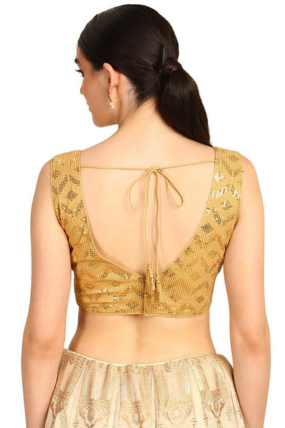 Soch Womens Gold Sequinned Embellished Georgette Padded Blouse