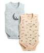 BUMZEE Baby Boys Cotton Sleeveless Graphic Print Bodysuit Pack of 2 Sky Blue & Peach - New Born (Peb11210A-sbl)