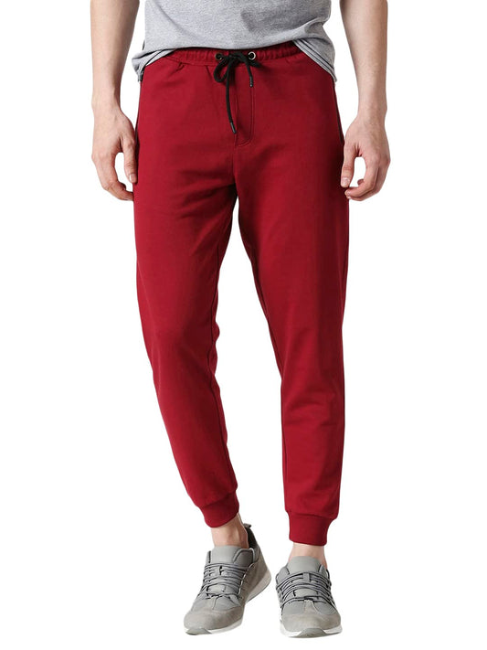 Bewakoof Mens Casual Jogger Pants with Zipper NR Plain Dark Maroon