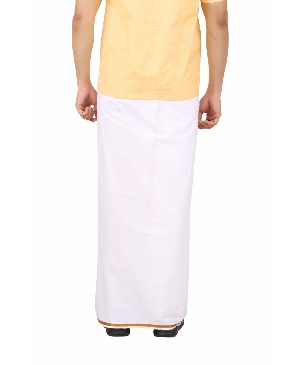 Prakasam Cotton -White Readymade Pocket Dhoti For Mens/Fine Quality White Readymade Dhoties For Mens- Gold Border
