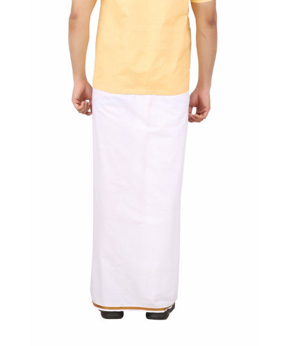 Prakasam Cotton -White Readymade Pocket Dhoti For Mens/Fine Quality White Readymade Dhoties For Mens- Gold Border