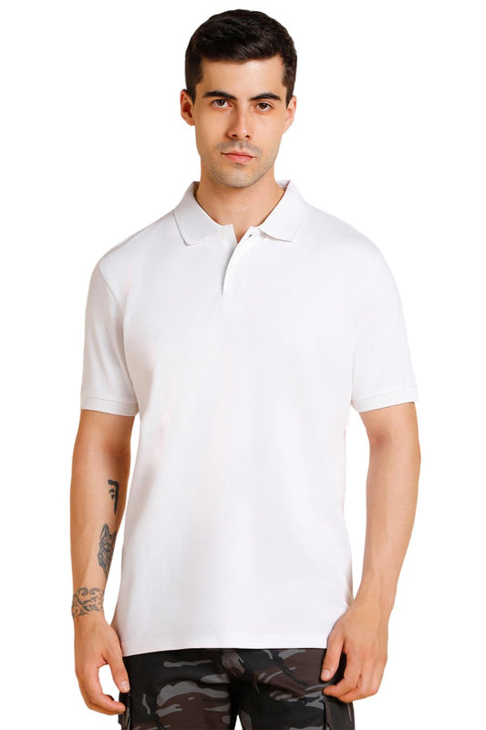 Dennis Lingo Mens Slim fit Solid White Polo T-Shirt