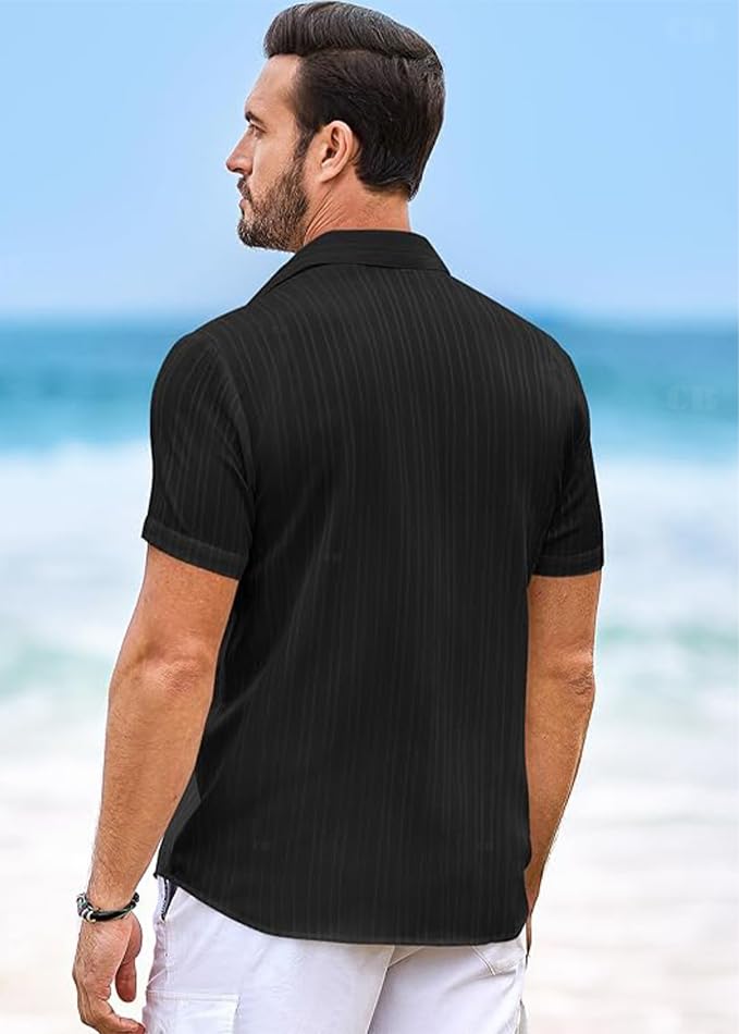 CB-COLEBROOK Mens Casual Button Down Soft Linen Shirts Short Sleeve Textured Summer Beach Shirts for Men (in, Alpha, M, Regular