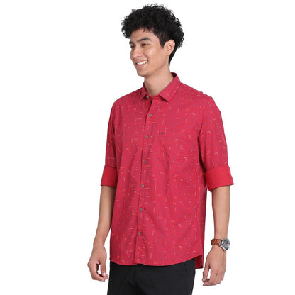 Turtle Men 100% Cotton Red Printed Slim Fit Full Sleeve Casual Shirt